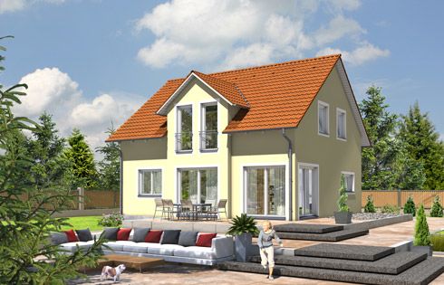 Zwerchhaus mit Satteldach, Erkertiefe 28 cm - Einfamilienhaus Ziegel mit Erker