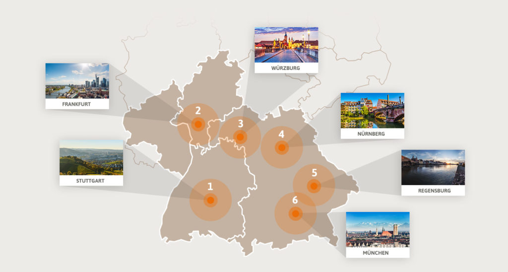 Die Rötzer-Musterhäuser in Süddeutschland auf einer Landkarte
