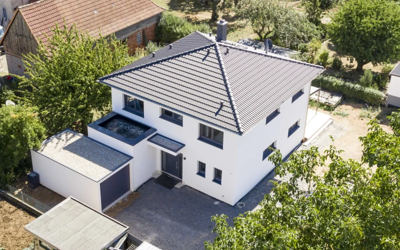 Eifamilienhaus aus der Vogelperspektive