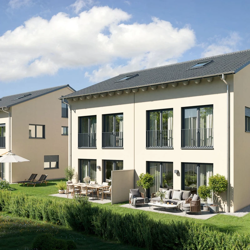 2 Doppelhäuser Gartenseite Visualisierung